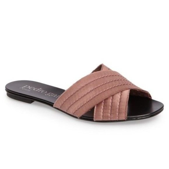Pedro Garcia Elisa Slide Sandals Criss-cross Straps Pink Powder Satin Sz 39 - Picture 1 of 8